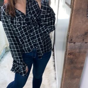 INC International Concepts snap button western black & white top size large